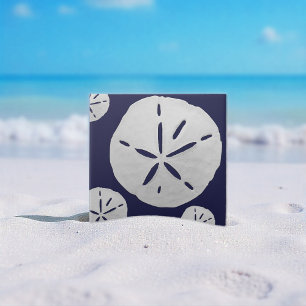 Navy Blau und Weißer Tropischer Strand Sand-Dollar Fliese