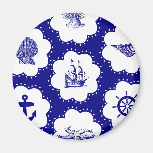 Navy Blau und Weißes Maritimes Muster Magnet