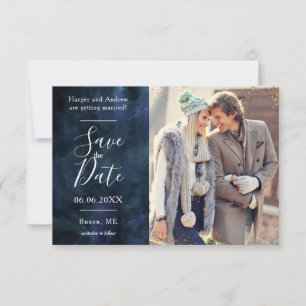 Navy Blau Wasserfarbe Gold Glitter Individuelles F Save The Date