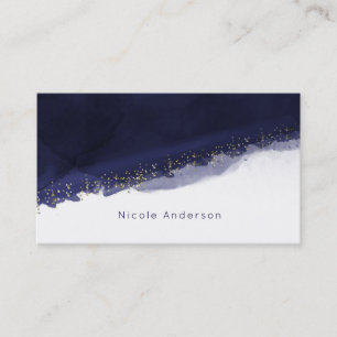 Navy Blau Wasserfarbe Gold Modern Chic Elegant Chi Visitenkarte