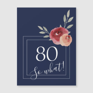 Navy Blau Watercolor Blumen 80. Geburtstag Magnet