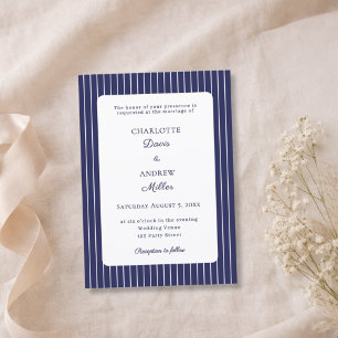 Navy-Blau-Weiß-gestreifte Hochzeit Einladung