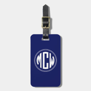 Navy Blau Weiß Kreis Monogramm DIY Hintergrund Gepäckanhänger
