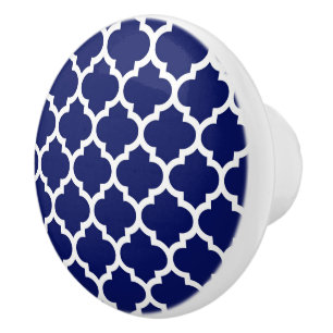 Navy Blau Weiß Marokkanisches Vierblatt-Muster #5 Keramikknauf