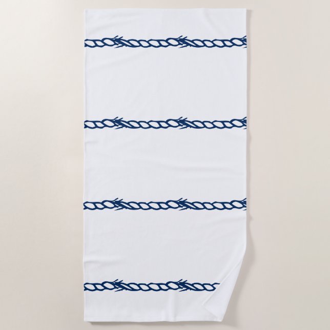 Navy Blau-Weiß-Seeseil-Muster Strandtuch (Vorderseite)