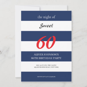 Navy Blau-Weiß Sweet 60. Geburtstag Einladung