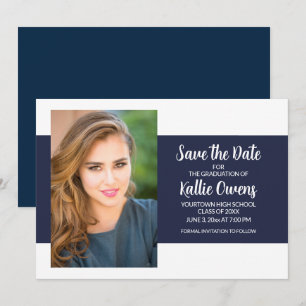 Navy Blau Weiße Abschlussfoto Save the Date Einladung