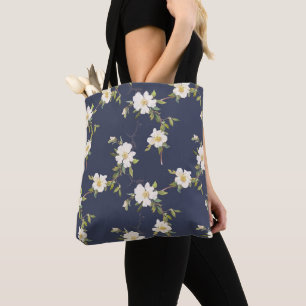 Navy Blau Weiße Blumen