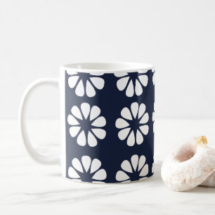 Navy Blau Weiße Blüten Kaffeetasse