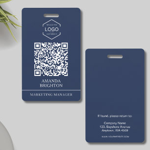 Navy Blau Weiße Business-Logo-QR-Code Ausweis