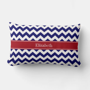 Navy Blau Weiße Chevron Cranberry Namensmonogramm Lendenkissen