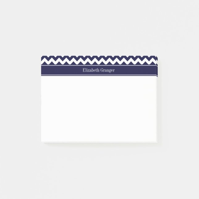 Navy Blau Weiße Chevron Navy Namensmonogramm Post-it Klebezettel (Vorderseite)