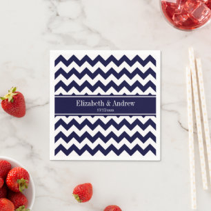 Navy Blau Weiße Chevron Navy Namensmonogramm Serviette