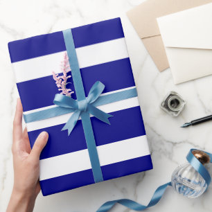 Navy Blau Weiße Klassische Horizontal Gestreift Geschenkpapier