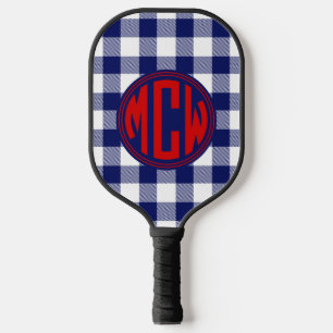 Navy Blau Weiße Kreis-Monogramm Weiße Karo-DIY-Hin Pickleball Schläger
