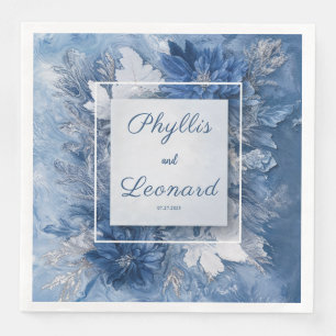 Navy Blau Weiße Marmor Blumen Winterhochzeit Serviette
