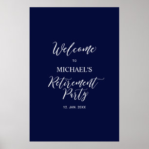 Navy Blau & Weiße Minimalistische Ruhestandsparty- Poster