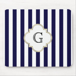 Navy Blau Weiße Mittelgroße Streifen Weiße Monogra Mousepad