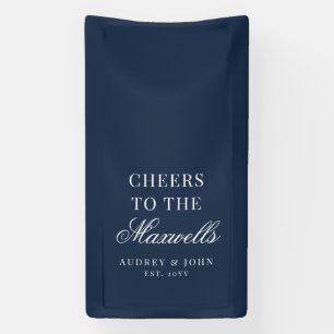 Navy Blau Weiße Moderne Cheers Schrift Hochzeit Banner