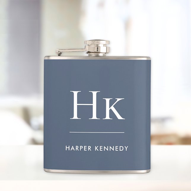 Navy Blau Weiße Monogramm Elegante Personalisierte Flachmann (Von Creator hochgeladen)