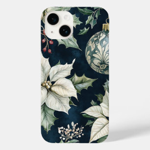 Navy Blau Weiße Poinsettie Stechpalme Weihnachten Case-Mate iPhone 14 Hülle