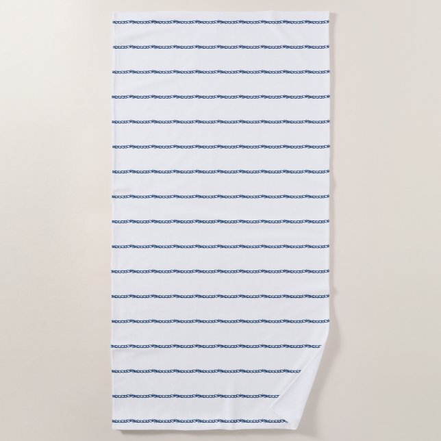Navy Blau weiße Seeseile Muster Beach Handtuch (Vorderseite)