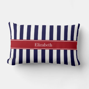 Navy Blau Weiße Streifen Cranberry Namensmonogramm Lendenkissen