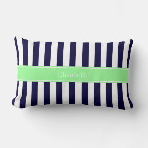 Navy Blau Weiße Streifen Mintgrün Name Monogramm Lendenkissen