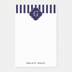 Navy Blau Weiße Streifen, Navy Label Monogramm Post-it Klebezettel