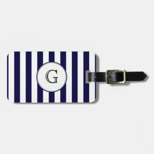 Navy Blau Weiße Streifen Runde Wht Monogramm Etike Gepäckanhänger