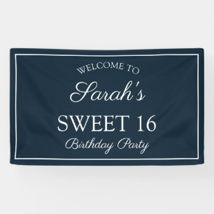 Navy Blau Weiße Sweet 16 Geburtstagsfeier Banner