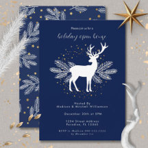 Navy Blau Weiße Weihnachten Hirsch Immergrün Skand