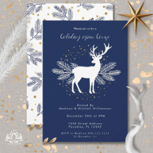 Navy Blau Weiße Weihnachten Hirsch Immergrün Skand