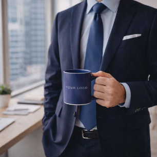 Navy Blau weißes Geschäftslogo rechteckig Tasse