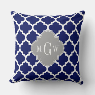 Navy Blau Wht Marokkanisch #5 Grau 3 Anfangsbuchst Kissen