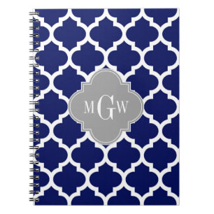 Navy Blau Wht Marokkanisch #5 Grau 3 Anfangsbuchst Notizblock
