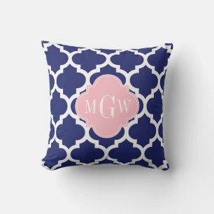 Navy Blau Wht Marokkanisch #5 Pink 3 Anfangsmonogr Kissen Für Draußen