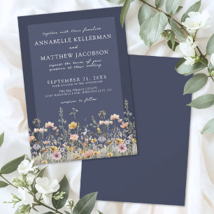 Navy Blau Wildblume Florale Hochzeit Einladung
