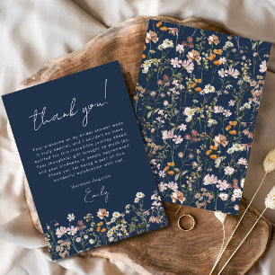 Navy Blau Wildflower Boho Brautparty Dankeskarte