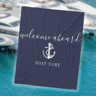 Navy Blau Willkommen an Bord Nautischer Anker Boot Fleecedecke