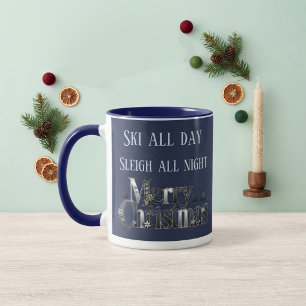 Navy Blau Winter Skifahren den ganzen Tag Alpine S Zweifarbige Tasse