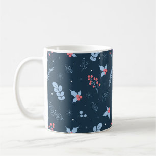 Navy Blau Winterbeeren & Schneeflocken Kaffeetasse