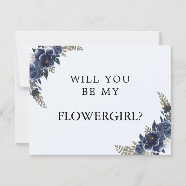 Navy Blau wird meine Blume Girl Card sein Save The Date (Vorderseite)