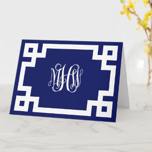 Navy Blau Wt Reben Schrift Monogramm Griechischer Karte
