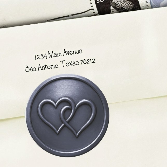 Navy Blau Zwei Herzen Verflochtene Hochzeit Runder Aufkleber (Von Creator hochgeladen)