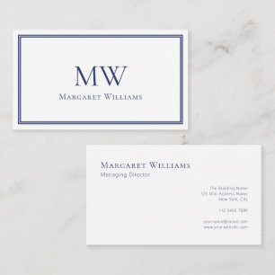 Navy Blau Zweibuchstaben-Monogramm Professional  Visitenkarte