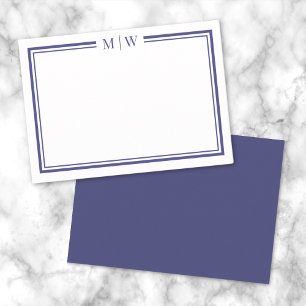 Navy Blau Zweifacher Rand Minimalistisches Monogra Mitteilungskarte