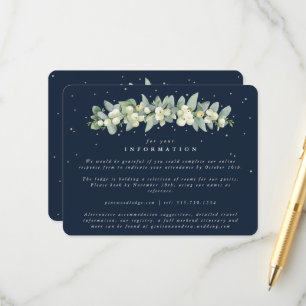 Navy Blaubeer-Eukalyptus-Girlanden-Hochzeitsinfo Begleitkarte