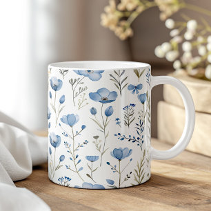Navy Blaue Aquarell-Wildblumen Mohn Kaffeetasse