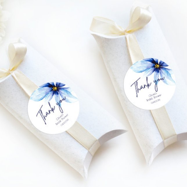 Navy blaue Blume Minimalistisch elegant Danke Runder Aufkleber (Von Creator hochgeladen)